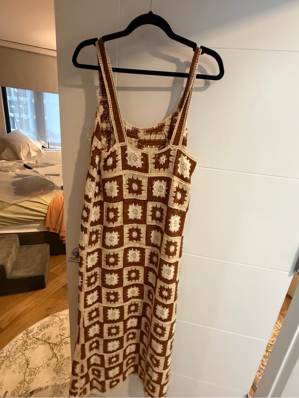 Solitaire Crochet Midi Dress in Cream and Brown - Picture 2 of 5